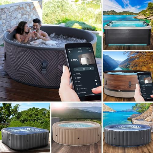 BRAST® Whirlpool aufblasbar MSpa | 4-8 Personen | viele Modelle rund und eckig | Ø 125-224cm | In- Outdoor Pool | bis zu 144 Massagedüsen | inkl. Aufblasfunktion Abdeckung Timer Heizung | Mono