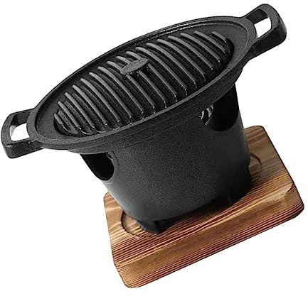 FUNOMOCYA Grillplatte Für Indoor Bbq Rauchfreier Tischgrill Mit Holzunterlage Kompakter Kohlegrill Für Person Für Gemüse Und Platzsparendes Design