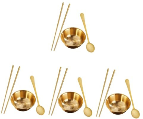 Cabilock 4 Juegos fruteros fruteira Juego de vajilla de latón juego de cubiertos para ensaladas Juego de cubiertos de latón bol palillo bochas cuenco de latón contenedor de ensalada Golden