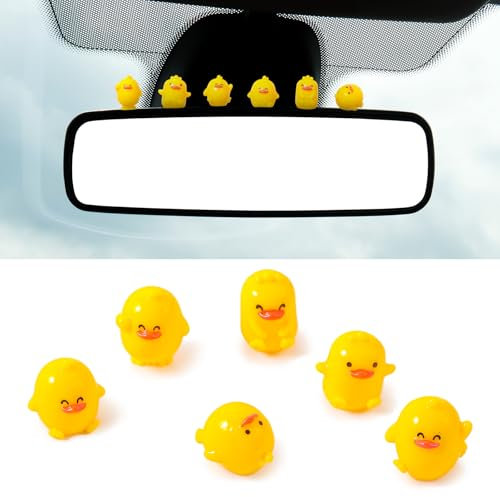 6 Stück Cute Mini Figur Dekoration,Mabor Mini Enten Auto Innenraum Deko Rückspiegel Dekoration für Kleine Ente Autozubehör Schmücken mit Punktaufklebern