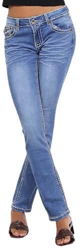 Damen Jeans Hose Hüftjeans Gerades Bein Bootcut Gerader Schnitt Dicke Naht Gr. S