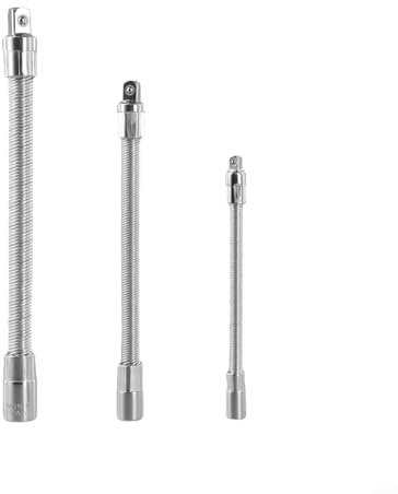 Eawfgtuw Lot de 3 rallonges flexibles en métal pour clé à cliquet - Adaptateur de conversion 6,35 mm, 3/8, 1/2, 145 mm, 205 mm, 250 mm pour espaces restreints