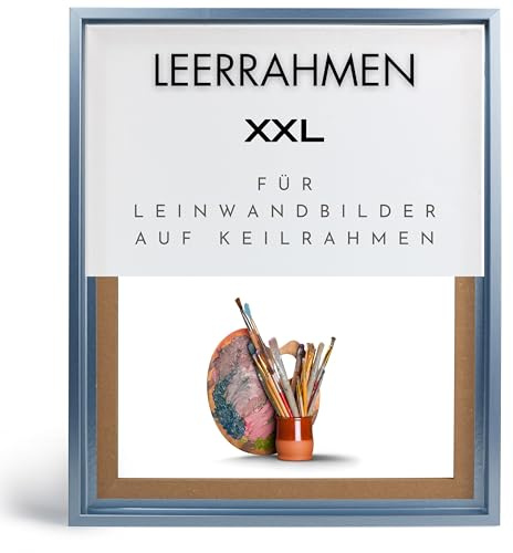 NB Akzent Schattenfugenrahmen XXL 60x120 cm - Blau Pastell – Leerrahmen mit Tiefeneffekt aus MDF Holz in zerlegter Form – für Leinwandbilder auf Keilrahmen