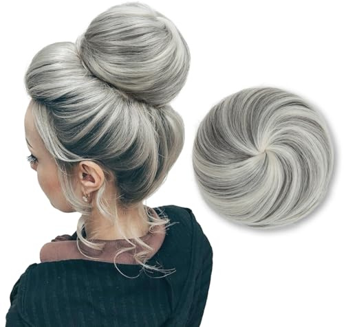 SARLA Haarknotenverlängerung mit Kordelzug, Hochsteckfrisur, Donut, Chignon, glatt, synthetisch, rund, falscher Ballett-Dutt für Damen, Mädchen, Damen, Grau, mehrfarbig