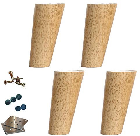 Möbelbeine aus Massivholz, Eiche, konische Sofabeine, Couchtischbeine, Ersatzbeine für Kommoden und Schrankfüße, inklusive Montageplattenschrauben und Bodenschutz, Holzfarbe, 11,9 cm