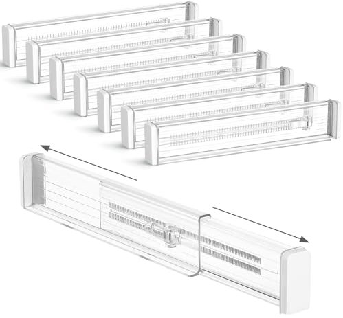 DIMJ 8er Set Schubladentrenner Verstellbar (32.6-56cm) Kunststoff Schubladentrenner, Kleiderschrank Organizer Schubladentrenner Küche für Küchenspeicher, Schlafzimmer, Kommode, Transparent