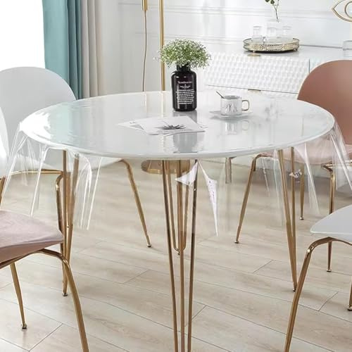 Transparent Tischdecken Runde Tischdecke 0.13mm PVC Tischfolie, Wasserdicht Tischdecken Durchsichtig Abwaschbar Glasklar Folie Outdoor Tischschutz Fettdicht Tischdecke Schutz zum Esstische Couchtische