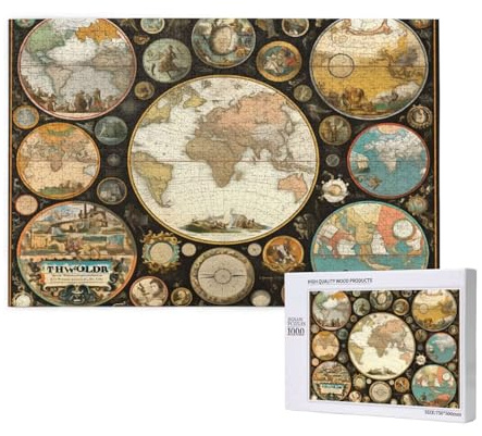 Puzzle 5000 Teile Weltkarte Puzzles für Erwachsene Retro HD Puzzel Anspruchsvolles und Lustig Kreatives Unterhaltungsspiel, DIY Holzpuzzle für Erwachsene Als Feiertage Geschenk fur Frauen M-65