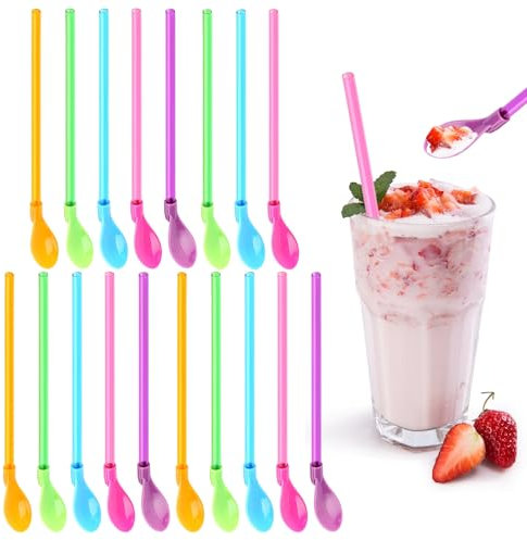 Yamobi 15 Pajitas Slush con Cuchara, Reutilizables 2-en-1 para Bebidas Congeladas, Pajitas de Plástico para Helado Slush con Cuchara, ideales para Batidos y Cócteles