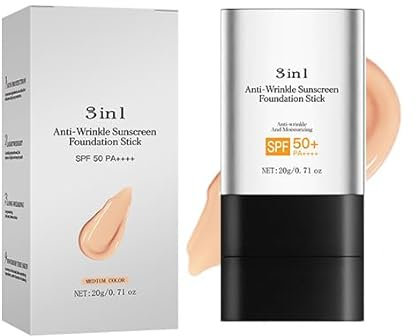 3 in 1 Anti-Falten Foundation Stick SPF 50, Koreanischer Hydratisierender Leichter Makelloser Radiergummi Foundation Stick, Multi-Use Gesicht Makeup Konturenstift mit Pinsel (B)