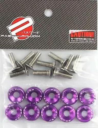 OUXUNDAI Fahrzeugmodifikation Universal 10pcs M6 Auto Styling Modifikation JDM Aufkleber Aufkleber Passwort Kennwort Waschmaschinen -Kennzeichen -Bolzen AutozubehöR-Lila