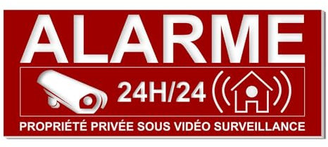 IDEEVECTO Plaque Alarme et Vidéo Surveillance, 10 x 4 cm, Acrylique Gravé, Rouge et Blanc, Résistant UV