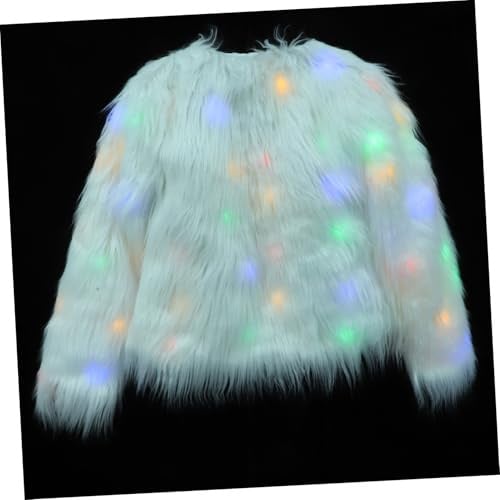 VALICLUD Led Kunstpelzmantel Für Damen Weiß Wintermantel Mit Leuchtenden Fasern Party Kostümjacke Für Weihnachten Und Halloween