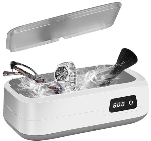 Ultraschallreinigungsgerät Brille 49000Hz, 640ML Tragbar Brillenreinigungsgerät, Digitaler Brillenreiniger mit 5 Modi & LED-Timer,48W Ultraschallgerät inkl,für Brillen,Münzen,Fingerringe,Zahnersatz