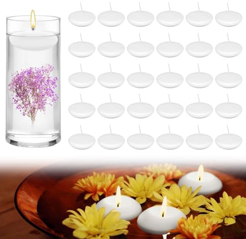 40 Stück 1,5 Zoll Schwimmkerzen Weiss Wachs, Schwebende Kerzen 1 Stunde | Schwimmende Kerzen Weiß, Rauchfrei Floating Candles, Geruchsneutral Schwimmkerzen Klein für SPA, Abendessen, Hochzeit