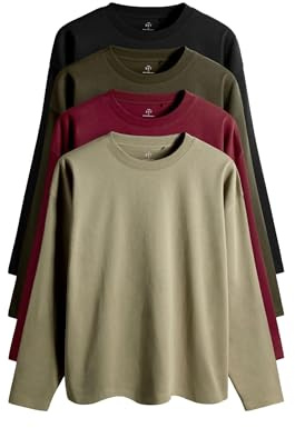 THE SET Damen t Relaxed Fit Langarmshirts, 4er-Pack Black/Khaki/Red/Light Green S