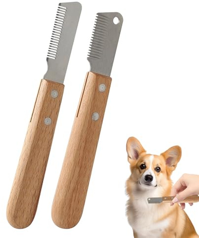 Trimmer Chien, 2 Pièces Peigne D'épilation pour Animaux De Compagnie, Peigne De Toilettage pour Animaux De Compagnie avec Manche Ergonomique en Bois pour sous-poil de chien