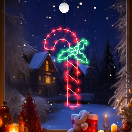 LED Weihnachtsbeleuchtung Fenster, 30CM Lichterkette Weihnachten mit Saugnäpfe Glocken Kranz Fensterdeko Weihnachten Beleuchtet mit Timer Glocke Lichterkette Fenster Innen Batteriebetriebene (B)