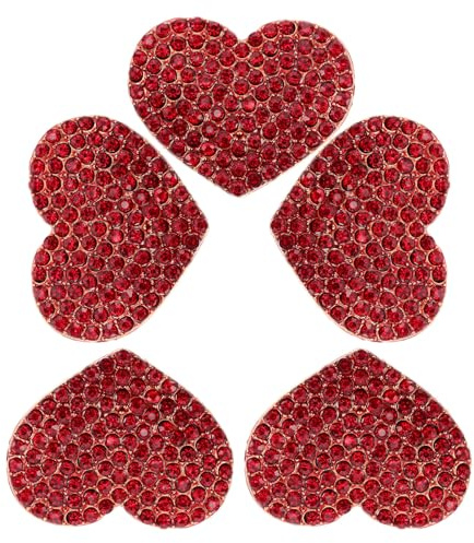 TOPPERFUN 5 Stück Pack Herzbroschen aus Zinklegierung mit Strasssteinen Rotes Herz Anstecknadel für Damen Fester Verschluss Romantisches Geschenk zu Valentinstag und Hochzeit