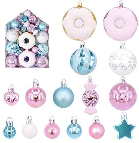 Fictory 72-teiliges Donut-Weihnachtsschmuck-Set, bunt bemalte Kugeln für Weihnachtsbaumdekoration und festliche Party-Dekoration