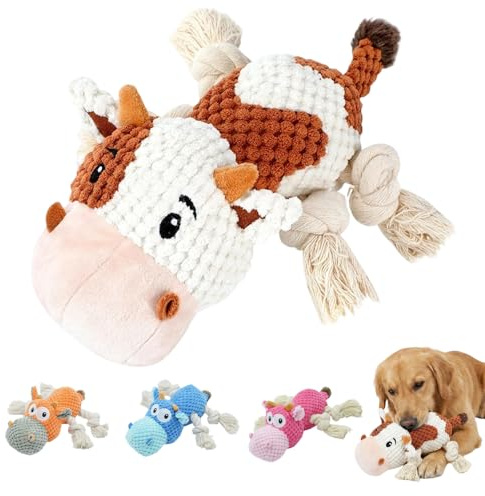 Hundespielzeug Unzerstörbar, Quietschend Robust Tau Seil, Kuscheltier für Hunde, Interaktives Stofftier Quietschendes Kuscheltier zur Beschäftigung, Zerren für Welpen Spielzeug für Hunde (Braun)