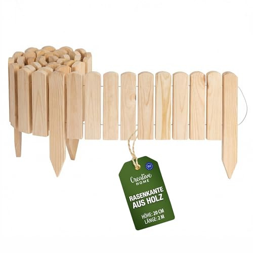 Creative Home Rasenkante Beeteinfassung Holz 200 x 20 cm (L x H) Natur | Flexible Beetumrandung 20 cm hoch Gartenzaun zum Stecken | Ideal als Beetbegrenzung, Holzzaun, Deko Zaun, Mähkante, Beetzaun