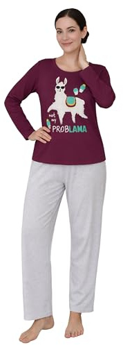 United Labels Schlafanzug für Damen - Not My ProbLAMA Pyjama Set Langarm Oberteil mit Hose Grau/Rot