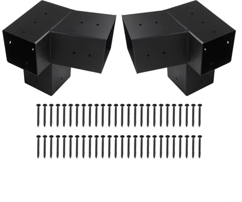 Vibsky Slanted Roof Pergola Brackets Wall Mount for 4x4 Inch Posts, Steel Gazebo Frame Hardware Kit for Screws for Outdoor Garden Structure(Left 15°+Right 15°)