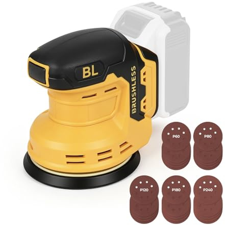 Cordless Random Orbital Sander Compatible with DeWalt 20V Battery, 3 Speed 9700-19000RPM, 125mm Brushless Rotary Sander with 25Pcs Sandpapers for Sanding and Polishing Wood, Plastic & Metal