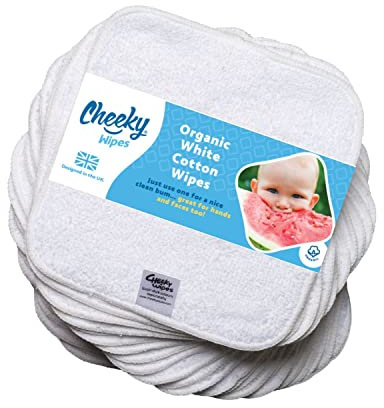 Cheeky Wipes - Organic Premium White Heavyweight Cotton 25 pack Baby Wipes - 15x15cm Reusable Towelling Wipes, Extra Soft & Perfect for Cleansing Baby's Hands and Face | Eco Friendly