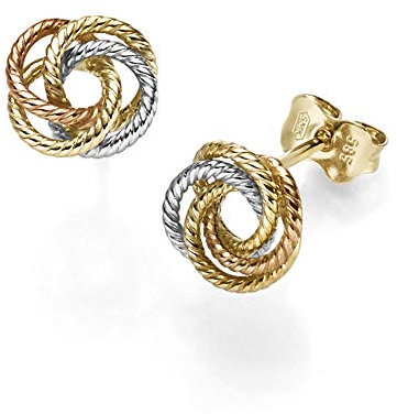 Ohrstecker Stecker Ohrringe Kordel Knoten 9mm 585 Gold gelb/rot/weiß tricolor