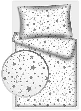 KiGATEX Kinderbettwäsche Stars 2-TLG. 100% Baumwolle 40x60 + 100x135 cm mit Reißverschluss (Sterne Mix Grau)