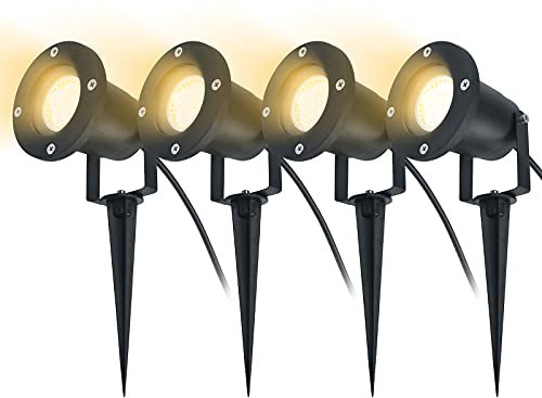 UISEBRT 4 x 3W LED Gartenstrahler mit Erdspieß, Gartenleuchten Warmweiß Wasserdicht IP65 für den Außenbereich Garten Teich Landschaft mit ohne Stecker (4 X 3w Warmweiß)