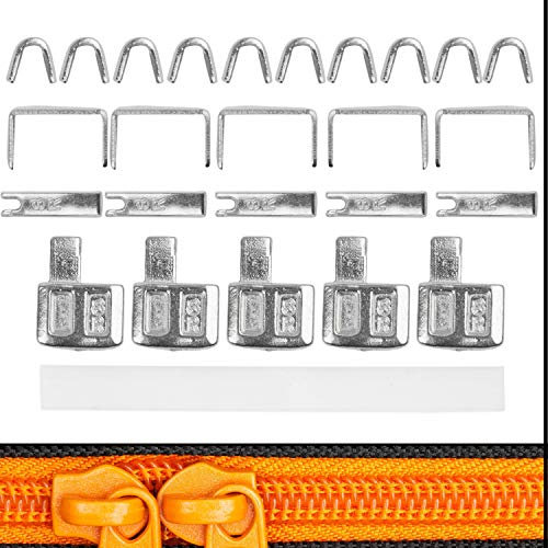 Reißverschluss Reparatur Set, Größe 10, für Reissverschluss Zahnbreite 8,2-9 mm, Endstücke oben + unten, Ersatz Zubehör für Reißverschlüsse mit Nylon Zähnen, RV Stopper für oben + unten, Zip Size#10