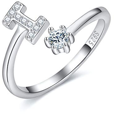 CRYSLOVE Damen Mädchen Buchstabe Ring 925 Sterling Silber Offener Verstellbare Initiale Alphabet A-Z Ringe Schmuck mit Geschenkbox