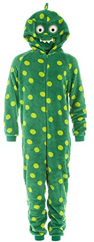 Camille Childrens Super Soft Fleece Onesie - Hooded All In One - Long Sleeved and Full Length with Elasticated Cuffs and Ankles Green 12-14 Years