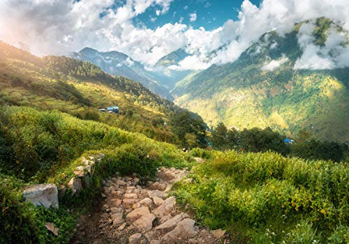 wandmotiv24 Fototapete Weg Berge Himmel, XL 350 x 245 cm - 7 Teile, Wanddeko, Wandbild, Wandtapete, Pfad Gebirge Natur M6477