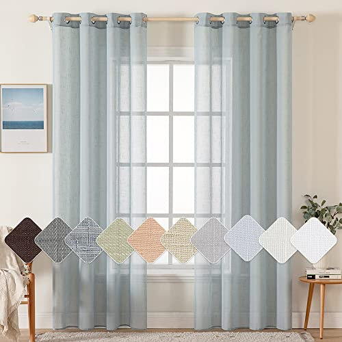 MIULEE 2er Set Voile Vorhang Sheer Leinenvorhang mit Ösen Transparente Leinen Optik Gardine Ösenschal Wohnzimmer Fensterschal Lichtdurchlässig Dekoschal Schlafzimmer 140x245cm (B x H) Grau-blau