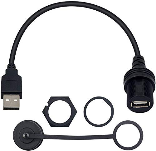 Duttek USB Flush Mount Cable, Round Single Port USB 2.0 Panel Flush Mount Extension Cable with Buckle for Car Truck Boat Motorcycle Dashboard 30cm/12 inch