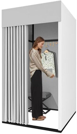 Clothing Store Fitting Room, Movable Square Changing Room, DIY Temporary Locker Room with Shading Curtain and Hook Up, Privacy Screen Partition for Office Outdoor Activity and The Mall (Grey)