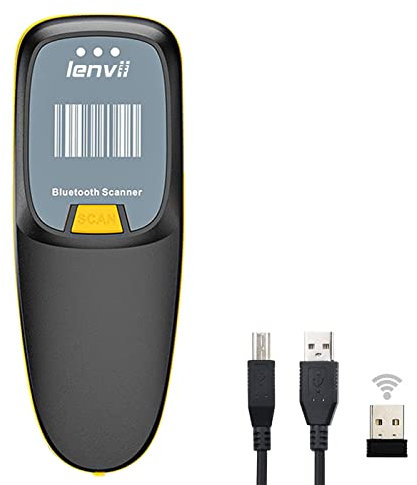 LENVII R999 Mini Wireless Barcode Scanner Portable Bluetooth 2D Barcode Reader 3-in-1 QR Code Scanner Unterstützung Bildschirm Scan, für Tablet Android Windows Mac (Schwarz)
