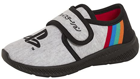 PlayStation Jungen Sony Hausschuhe Kinder Gaming Easy Touch Fasten Booties Gamer Indoor House Schuhe, Grey, 28 EU