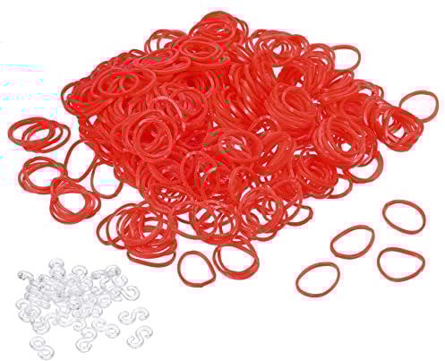 sourcing map Rubber Band Red Stretchable Rubber Elastic Band 0.55inch Dia with S-Clips for Home Office, Pack of 600