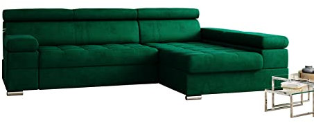 KREATIVE FURNITURE & DESIGN Ecksofa Paulo, ecksofa mit schlaffunktion und bettkasten, Wohnzimmer ecksofa, Ecksofa mit Bettkasten, Ecksofa in L-Form (Rechte Ottomane, hochwertiger Stoff) (Grün)