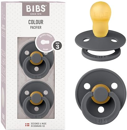 BIBS Colour Schnuller 2er-Pack, BPA-frei, Kirschform Nippel. Naturkautschuk/Latex, Hergestellt in Dänemark, Größe 3 (18+ Monate), Iron