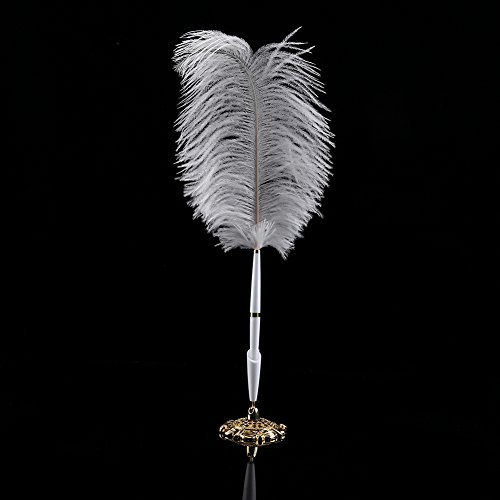 Federkiel, 2 Farben Straußenfeder Hochzeit Federkiel Unterzeichnung Kugelschreiber Schreibstift mit Metallhalter Neu(Gold)