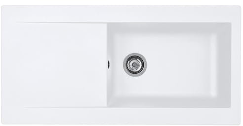 Liquida EW10WH 1.0 Bowl Composite Reversible Inset White Kitchen Sink with Waste