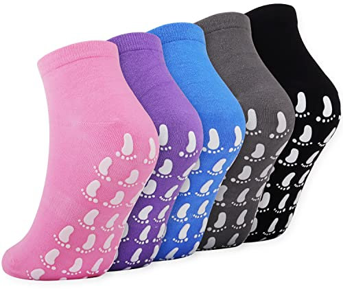 Jeasona 5 Paare Stoppersocken Damen Bunt Baumwolle ABS Socken Damen Yoga Socken Rutschfest Damen Antirutschsocken Damen socken für Yoga/Pilates/Tanz/Trampolin (Einheitsgröße, Mehrfarbig-A)