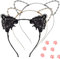 3 Pièces Serre Tete Chat, FUKPO Serre Tete Oreille de Chat Cosplay Serre-Tête Dentelle Sexy Noir pour Femme Filles, Bandeau Cheveux Chat Métal Strass Argent Doré pour Halloween Accessoires Fête