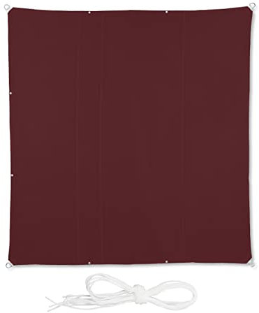Relaxdays Sonnensegel, 5 x 5 m, wasserabweisend, Polyester, Spannseile, Segeltuch quadratisch, Garten, Balkon, dunkelrot